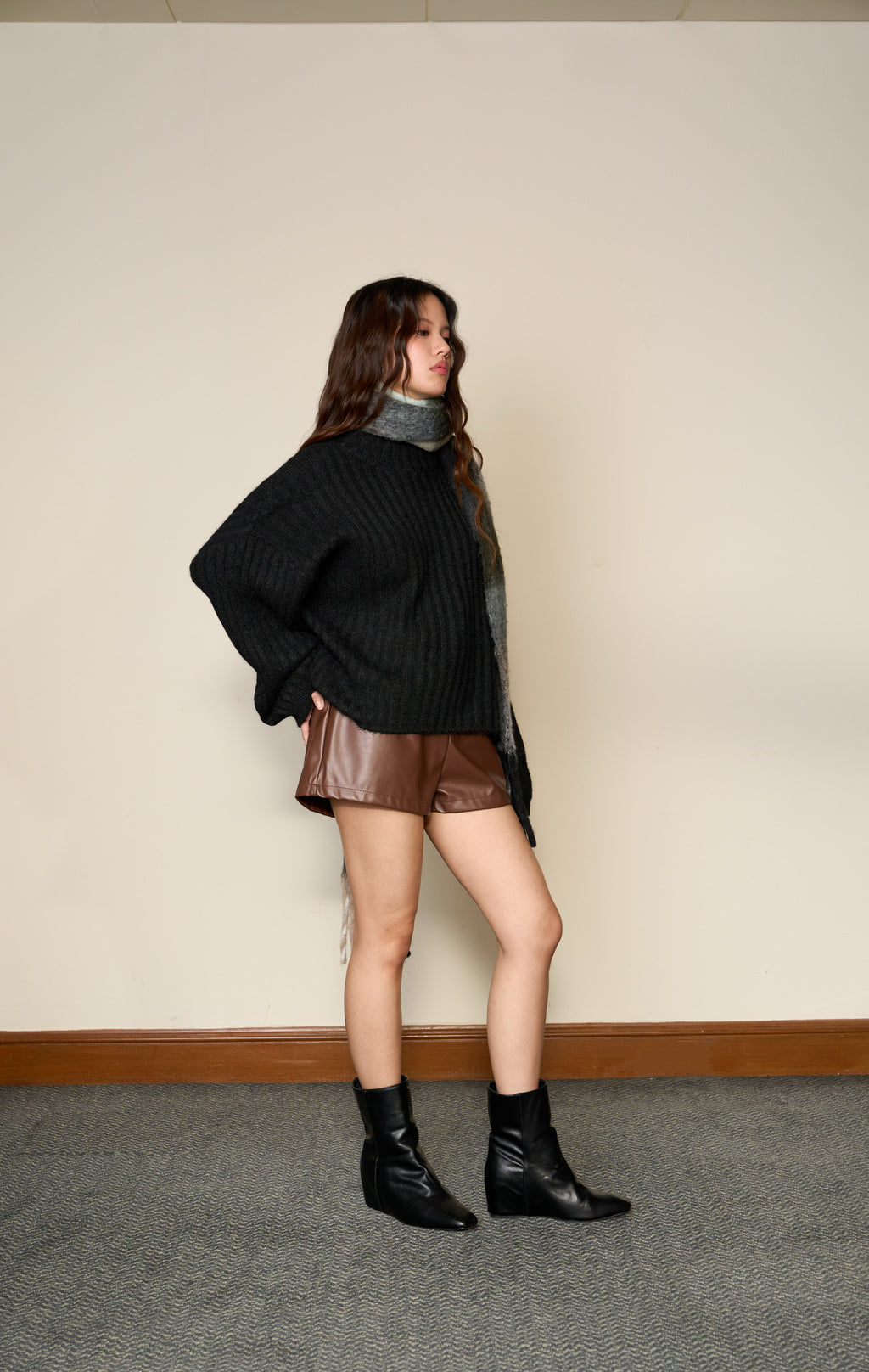 LOOSE HIGH NECK SWEATER -Available in 5 colors Grey/ White/ Black/Brown/Burgandy