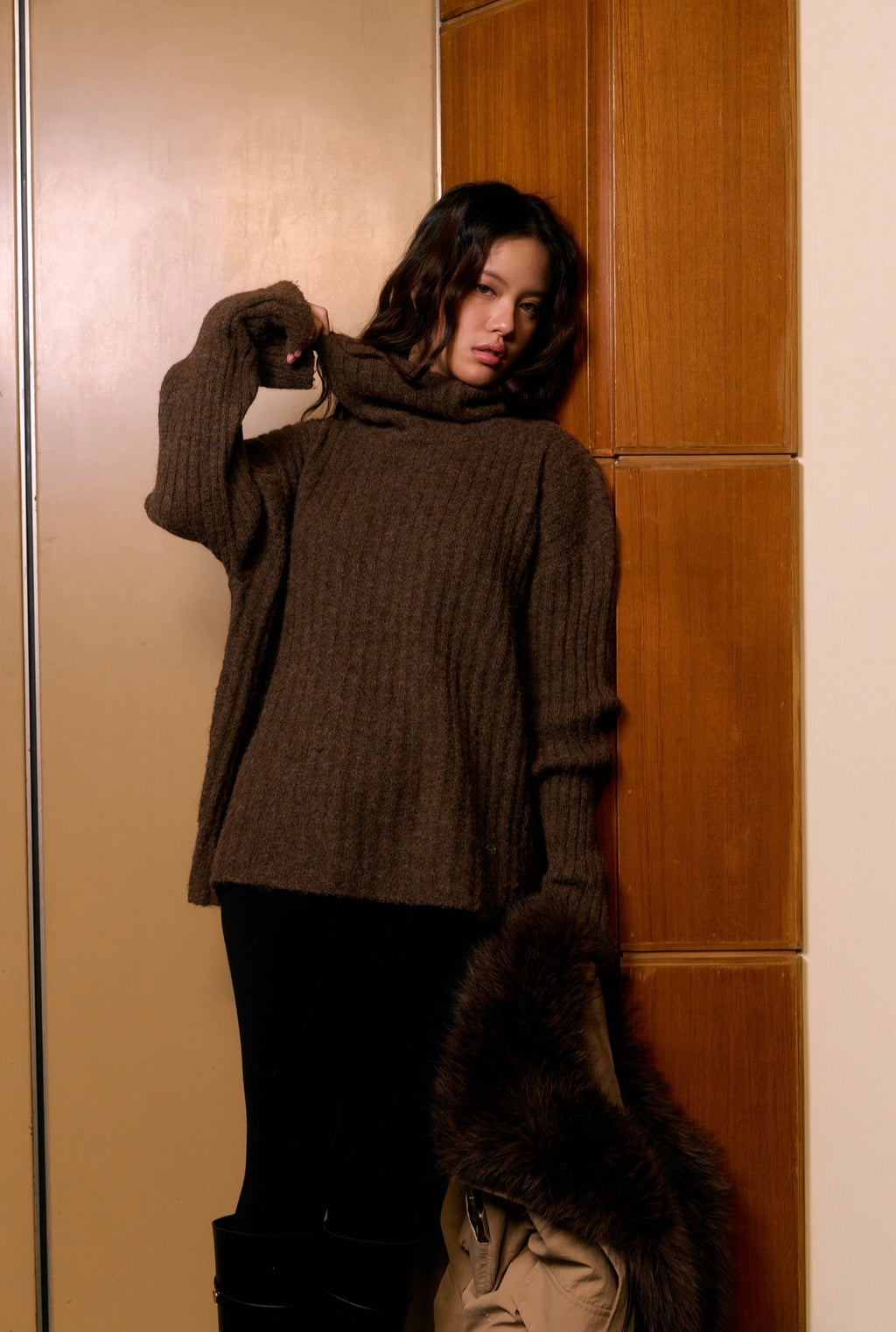 LOOSE HIGH NECK SWEATER -Available in 5 colors Grey/ White/ Black/Brown/Burgandy