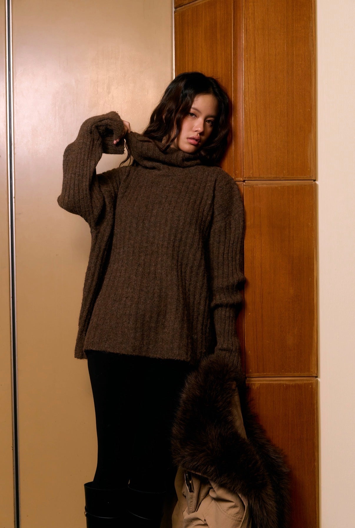 LOOSE HIGH NECK SWEATER -Available in 5 colors Grey/ White/ Black/Brown/Burgandy