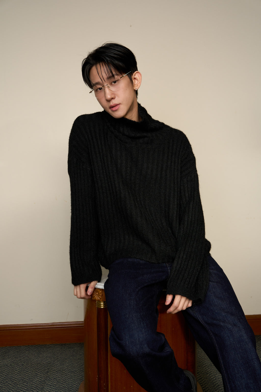 LOOSE HIGH NECK SWEATER -Available in 5 colors Grey/ White/ Black/Brown/Burgandy