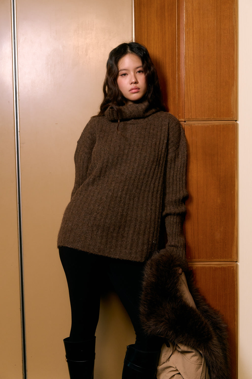 LOOSE HIGH NECK SWEATER -Available in 5 colors Grey/ White/ Black/Brown/Burgandy