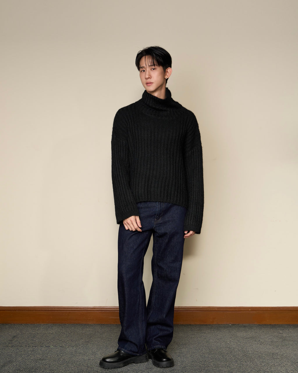 LOOSE HIGH NECK SWEATER -Available in 5 colors Grey/ White/ Black/Brown/Burgandy
