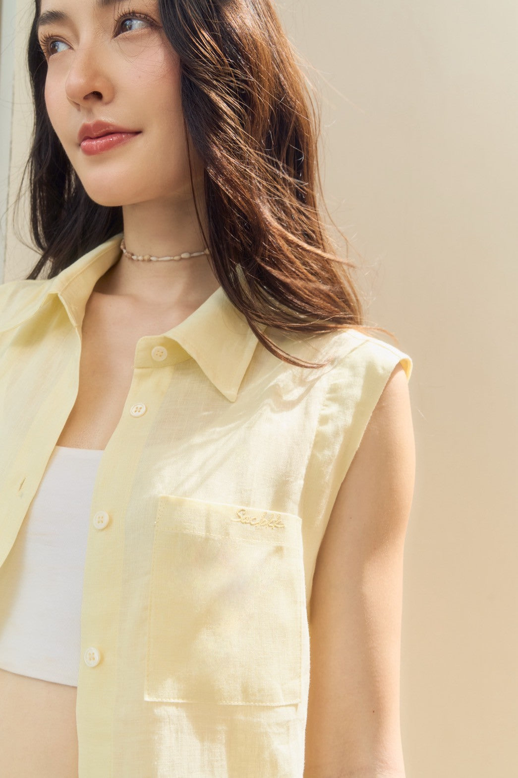 ESSENTIAL LINEN SLEEVELESS SHIRT