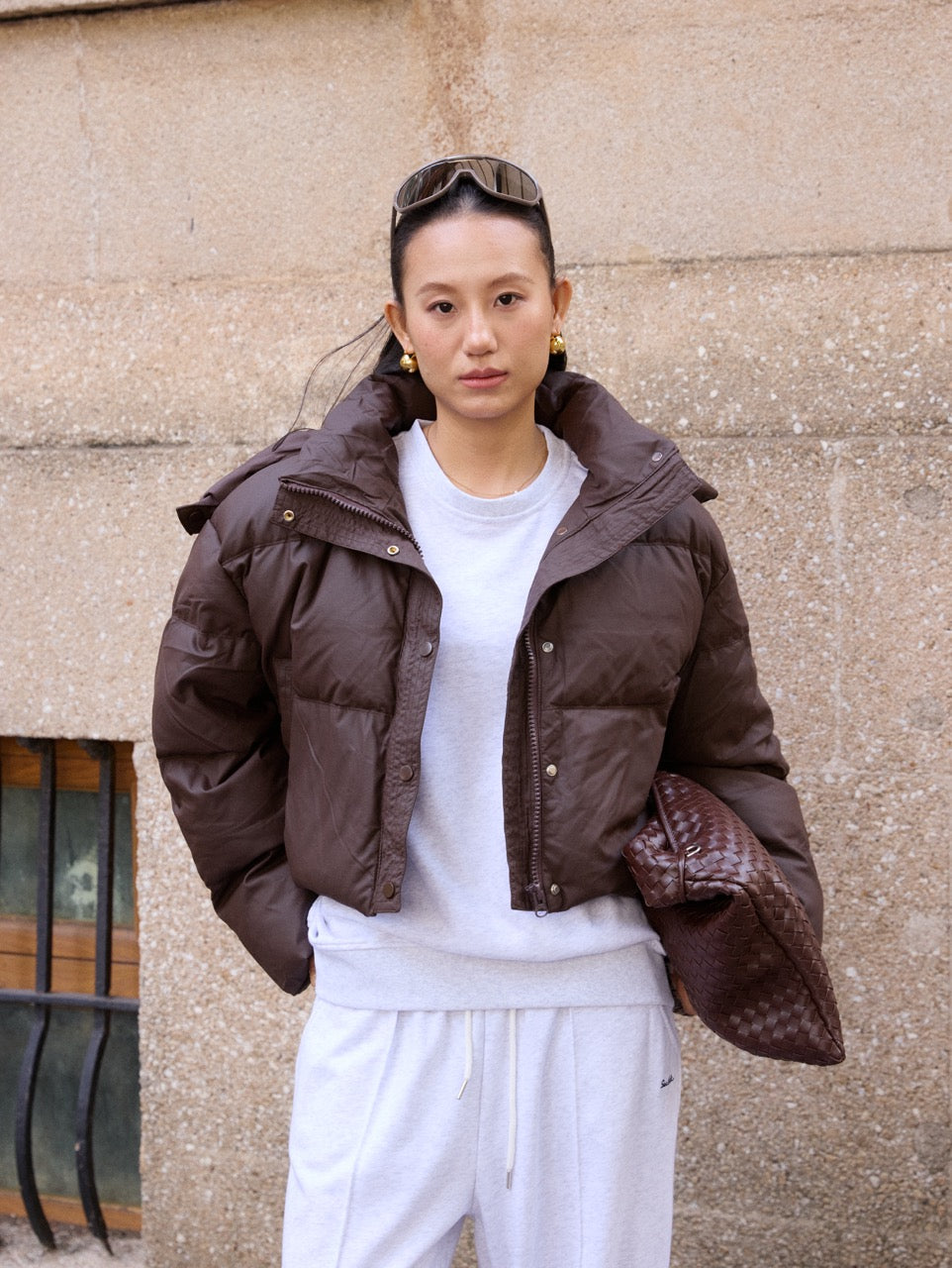 DOWN PUFFER JACKET WITH REMOVABLE HOOD - Available in Brown/ Black/ White/ Green