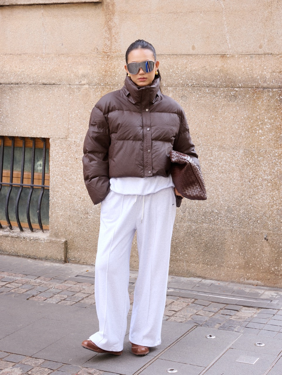 DOWN PUFFER JACKET WITH REMOVABLE HOOD - Available in Brown/ Black/ White/ Green