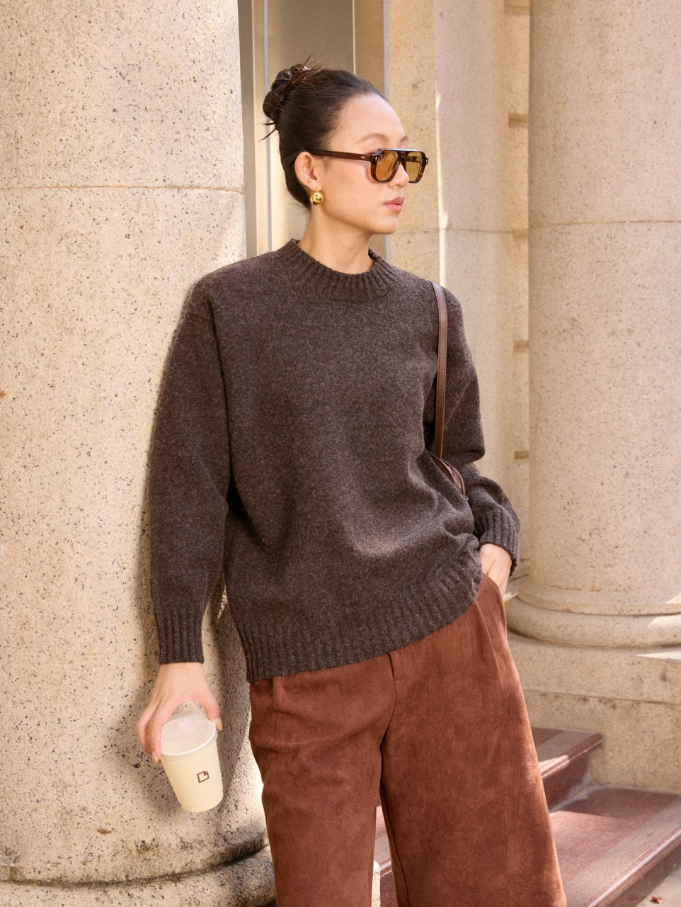 Round Neck Sweater - Available in 2 colors ( Oat, Brown)