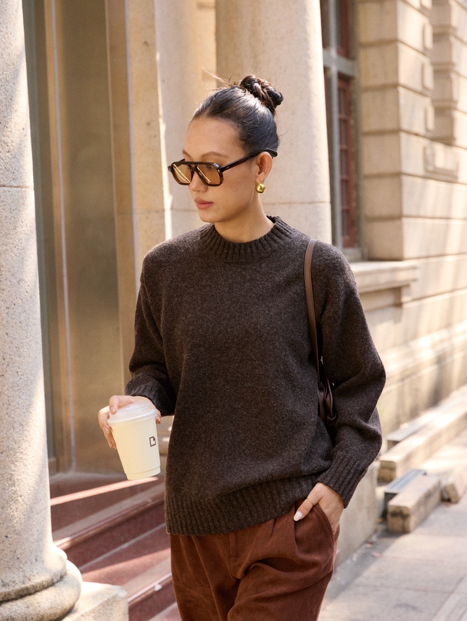 Round Neck Sweater - Available in 2 colors ( Oat, Brown)