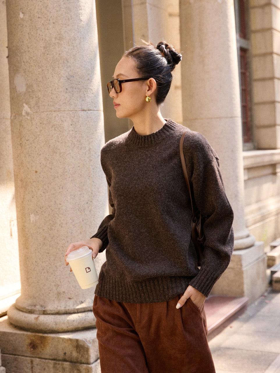 Round Neck Sweater - Available in 2 colors ( Oat, Brown)