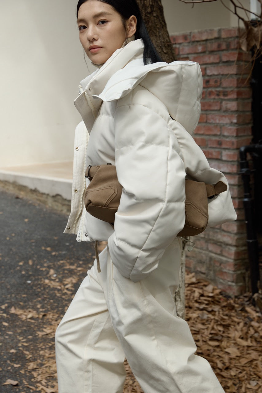 DOWN PUFFER JACKET WITH REMOVABLE HOOD - Available in Brown/ Black/ White/ Green