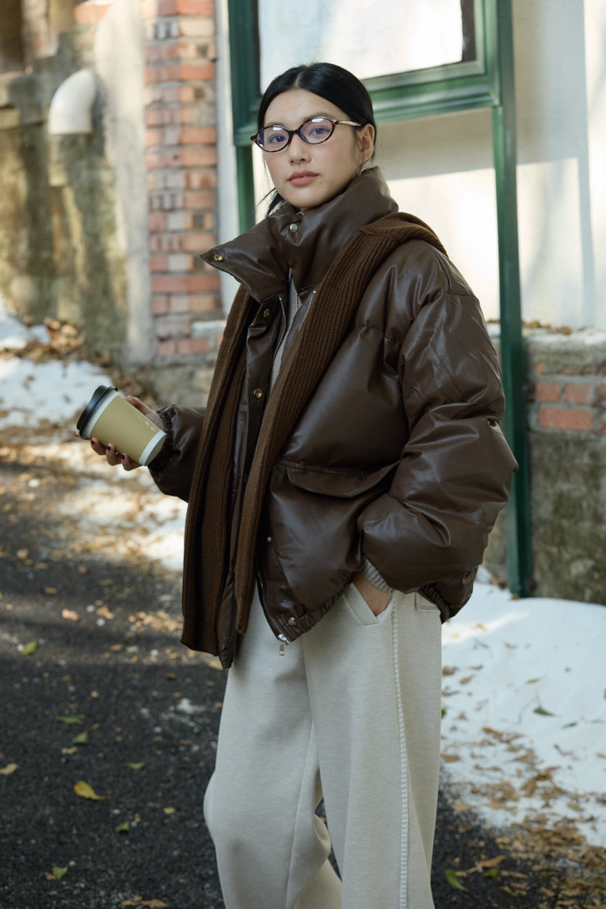 CHOCOLATE DOWN PUFFER JACKET - Available in Brown/ Black