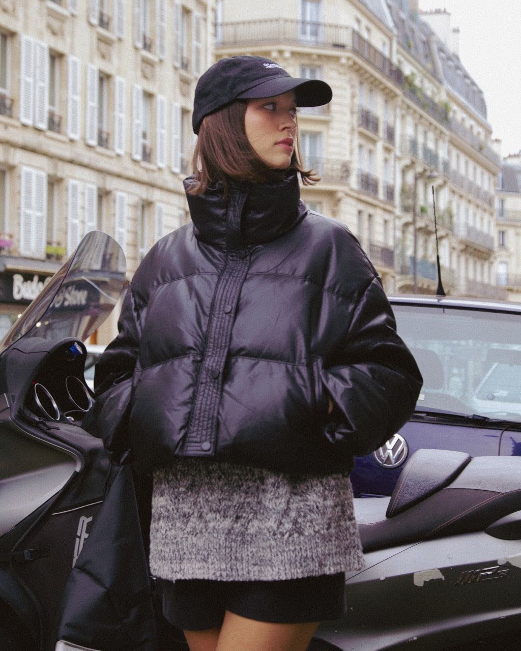 DOWN PUFFER JACKET WITH REMOVABLE HOOD - Available in Brown/ Black/ White/ Green